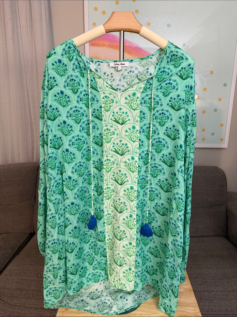 CELINA MOON Green & Teal Floral Hoodie Tunic